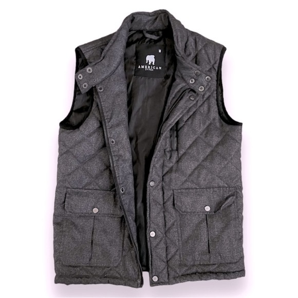 American Stitch Charcoal Gray Diamond Quilted Button Zip Front Vest Men’s Medium - Picture 4 of 7